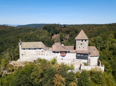 İsviçre, Shaffhausen yakınlarındaki Stein-Am-Rhein ortaçağ şehrinin hava manzarası