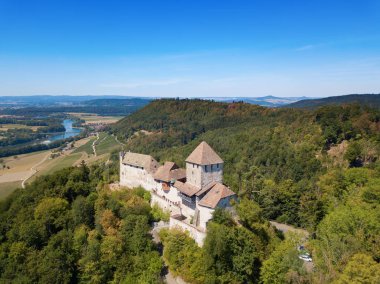 İsviçre, Shaffhausen yakınlarındaki Stein-Am-Rhein ortaçağ şehrinin hava manzarası