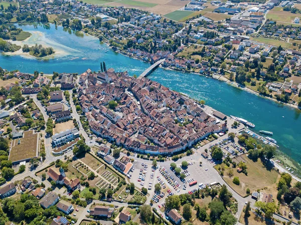 Flygfoto Över Stein Rhein Medeltida Stad Nära Shaffhausen Schweiz — Stockfoto