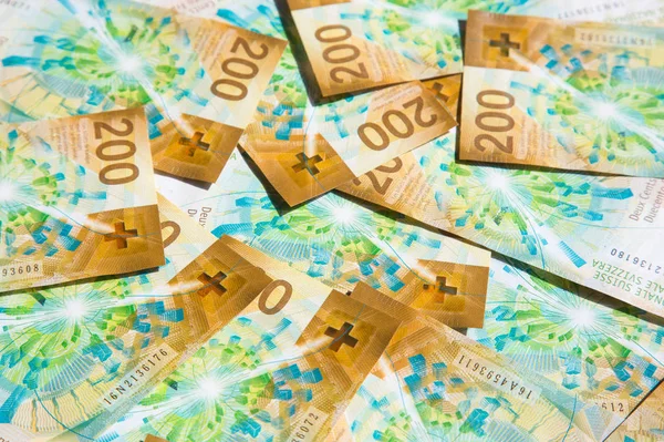 Collecte Des Billets 200 Francs Suisses Neufs Émis 2018 — Photo
