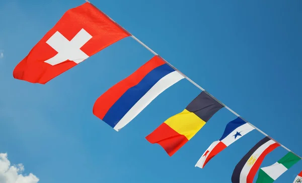 Collection Football Nations Flags Blue Sky — Stock Photo, Image