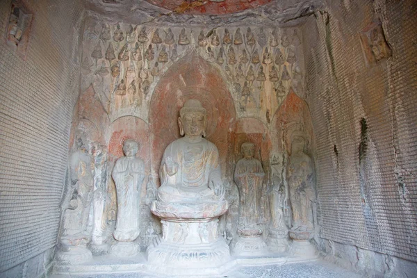 Berömda Longmen Grottor Statyer Buddha Och Bodhisattvas Snidade Monolit Rock — Stockfoto