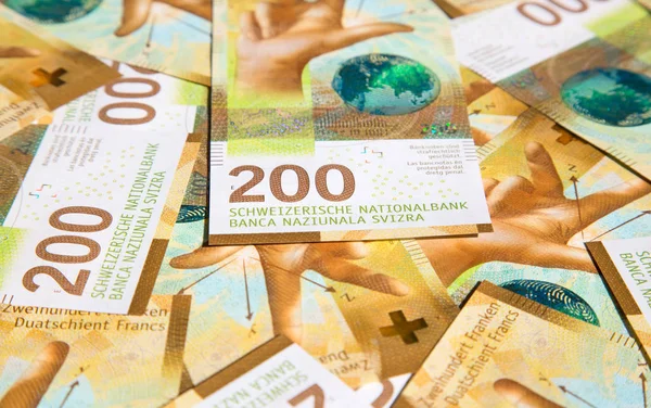 Raccolta Delle Nuove Banconote Svizzere 200 Franchi Emesse Nel 2018 — Foto Stock