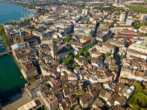 Veduta Aerea Del Fiume Limmat Delle Famose Chiese Zurigo — Foto Stock