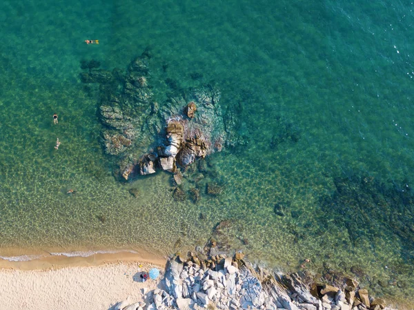 Foto Aérea Hermosa Playa Sitonia Región Chalkidiki Grecia —  Fotos de Stock