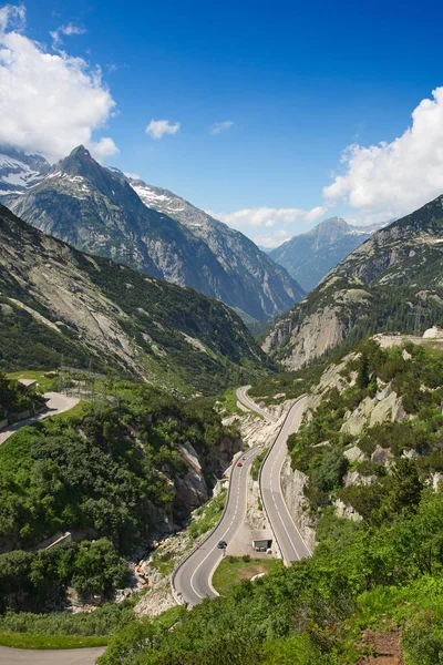 Serpentina Estrada Connectine Alpine Passes Furka Grimsel — Fotografia de Stock