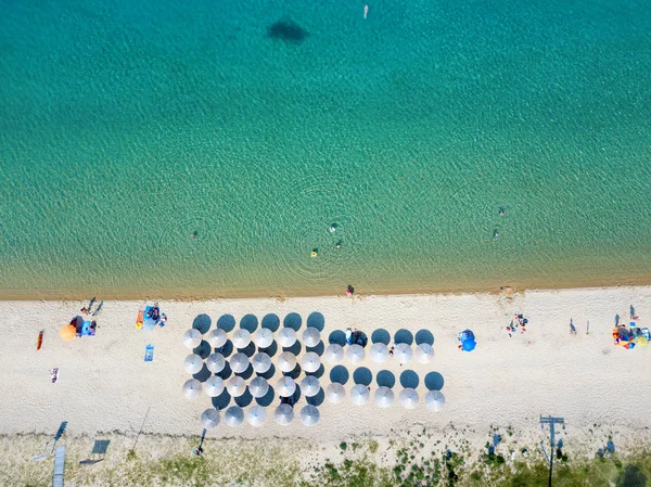 Zdjęcie Lotnicze Pięknej Plaży Sitonii Region Chalkidiki Grecja — Zdjęcie stockowe