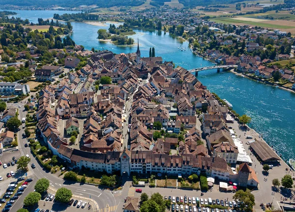 Widok Lotu Ptaka Średniowieczne Miasto Stein Rhein Pobliżu Shaffhausen Szwajcaria — Zdjęcie stockowe