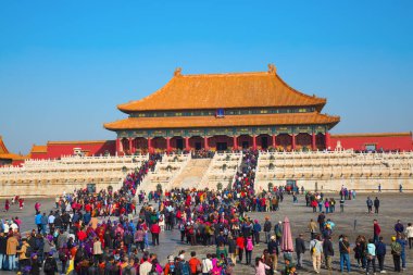 BEIJING, ÇİN - 14 Ekim 2017: Yasak Şehir (Saray Müzesi), Çin imparatorluk sarayı Ming hanedanlığından Qing hanedanlığının sonuna kadar (1420-1912)).