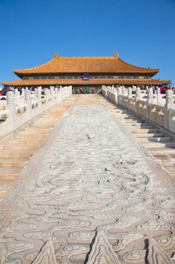 BEIJING, ÇİN - 14 Ekim 2017: Yasak Şehir (Saray Müzesi), Çin imparatorluk sarayı Ming hanedanlığından Qing hanedanlığının sonuna kadar (1420-1912)).