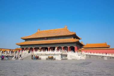 BEIJING, ÇİN - 14 Ekim 2017: Yasak Şehir (Saray Müzesi), Çin imparatorluk sarayı Ming hanedanlığından Qing hanedanlığının sonuna kadar (1420-1912)).