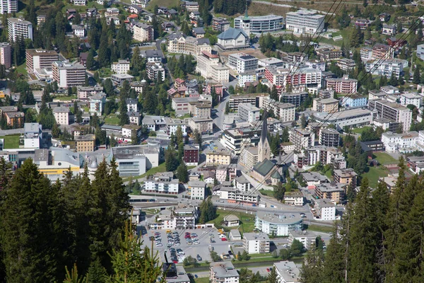 Letecký Pohled Město Davos Jezero Davos Švýcarské Město Známé Místo — Stock fotografie