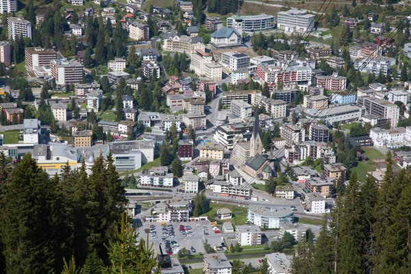 Flygfoto Över Davos Stad Och Sjö Davos Swiss Stad Känd — Stockfoto