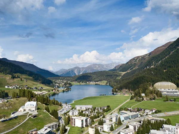 Vue Aérienne Ville Lac Davos Davos Est Ville Suisse Lieu — Photo