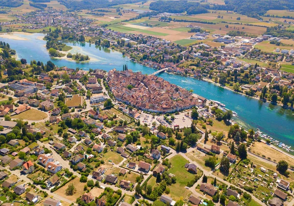 Letecký Pohled Středověké Město Stein Rhein Poblíž Shaffhausenu Švýcarsko — Stock fotografie