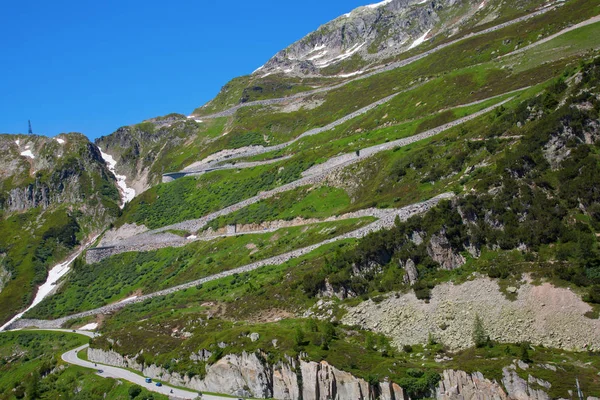 Serpentijn Weg Verbinding Alpine Passen Furka Grimsel — Stockfoto