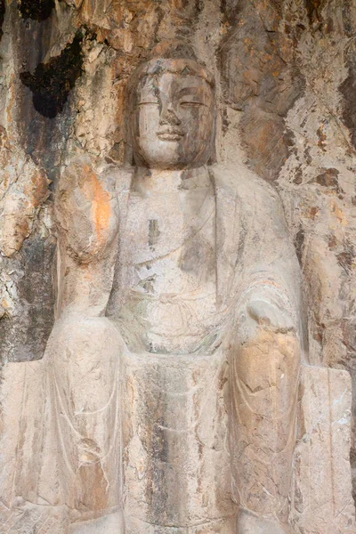 Grottes Longmen Célèbres Statues Bouddha Bodhisattvas Sculptées Dans Roche Monolithe — Photo