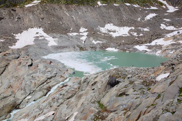 Rhonegletscher Quelle Der Rhone Schmilzt Und Zieht Sich Aufgrund Der — Stockfoto