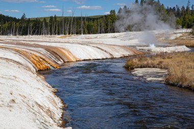 Yellowstone Ulusal Parkı 'ndaki kara kum gayzer havzası, ABD