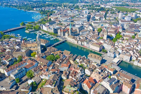 Limmat Nehri Nin Ünlü Zürih Kiliselerinin Havadan Görünüşü Zürih Sviçre — Stok fotoğraf