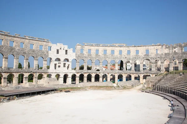 Starověké Římské Amfiteátr Chorvatském Městě Pula — Stock fotografie