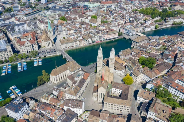 Veduta Aerea Del Fiume Limmat Delle Famose Chiese Zurigo Zurigo — Foto Stock