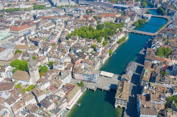 Повітряний Вид Річку Лімат Знамениті Церкви Цюриху Цюрих Важливий Фінансовий — стокове фото