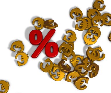 arka plan - 3d render yüzde simgesi ve beyaz Euro