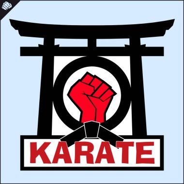 Erkek dövüş sanatları. Japonya logo karate yakın. Siyah kuşak. Vektör Eps.