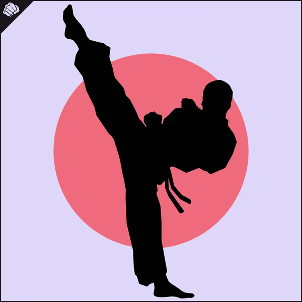 Karaté Lutador Quimono Dogi Taekwondo Pontapé Alto Hapkido Vector Eps —  Vetores de Stock