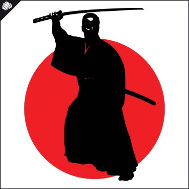 Samuray kendo katanacreative tasarım amblemi. Savaş sanatı erkek, renkli logo. 