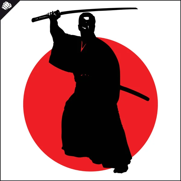 Samurai Kendo Katanakreatives Design Emblem Kampfkunst Farbiges Simbol Logo — Stockvektor