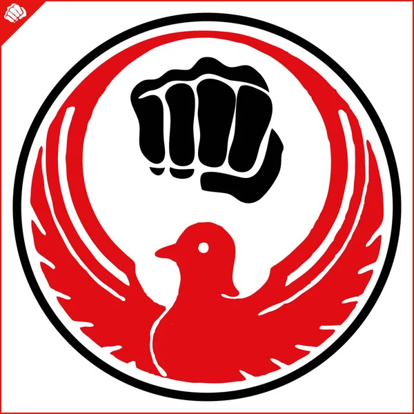 Karate Wado Ryu Creative Design Emblem Martial Art Colored Simbol — Stock Vector