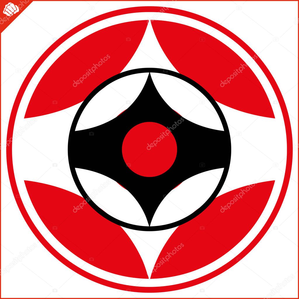 Karate kyokushin creative design emblem. Martial art colored simbol, logo.
