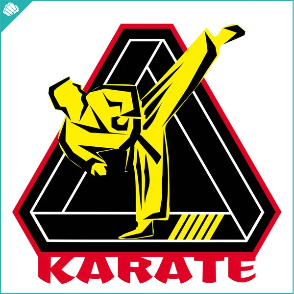 Karate Alta Patada Emblema Diseño Creativo Simbol Color Arte Marcial — Vector de stock