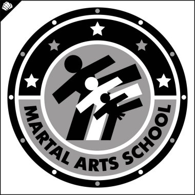 Karate yüksek tekme amblemi. Savaş sanatı erkek tasarım renkli. Vektör, Eps.