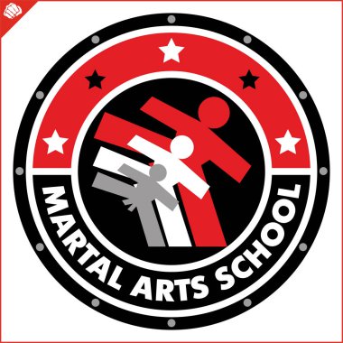 Karate yüksek tekme amblemi. Savaş sanatı erkek tasarım renkli. Vektör, Eps.