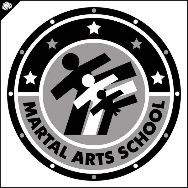 Karate yüksek tekme amblemi. Savaş sanatı erkek tasarım renkli. Vektör, Eps.