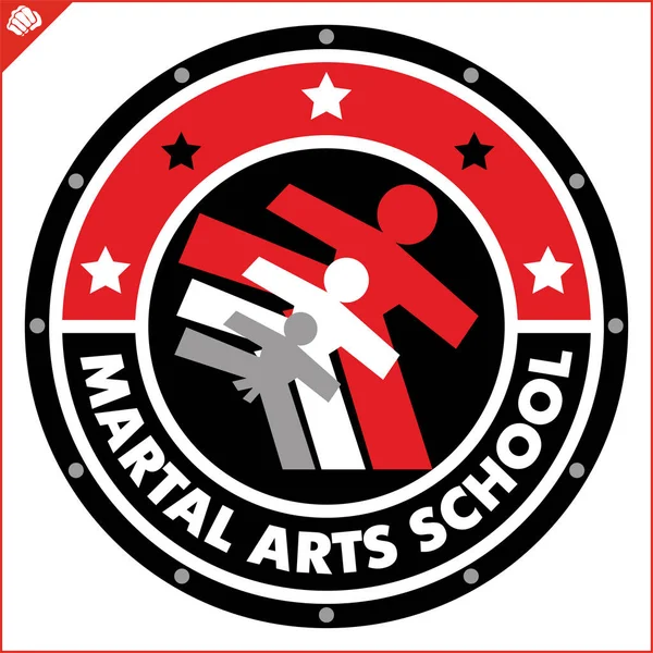 Karate yüksek tekme amblemi. Savaş sanatı erkek tasarım renkli. Vektör, Eps.