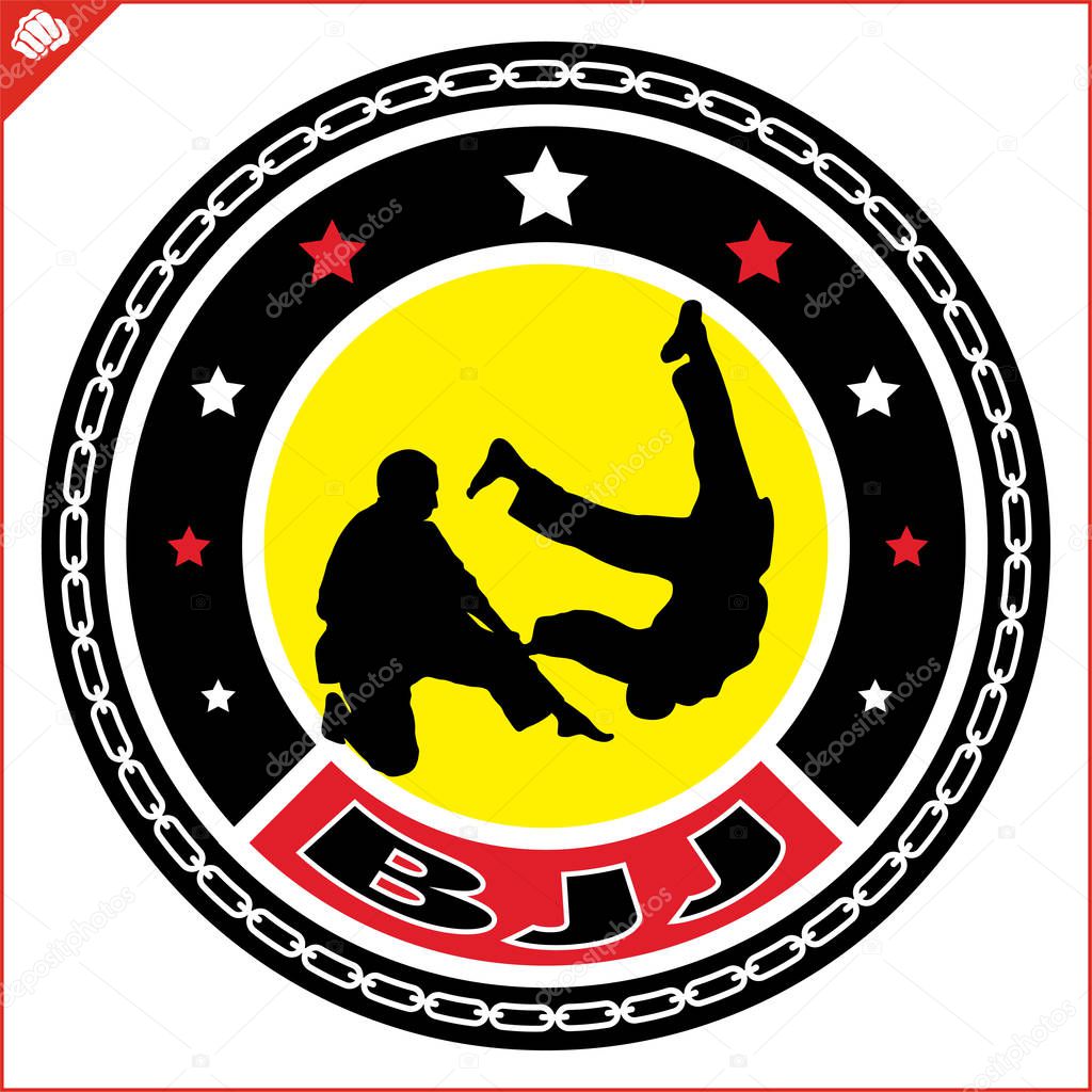 Martial art colored simbol, logo. BJJ creative design emblem.