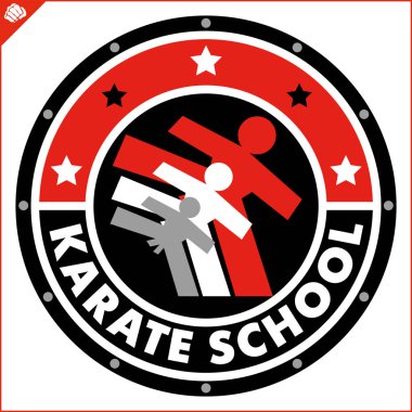 Savaş sanatı erkek, renkli logo. Karate okulu yaratıcı tasarım amblemi.