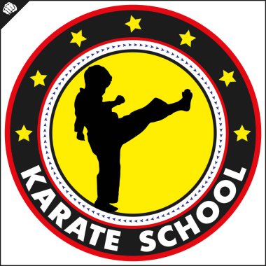 Savaş sanatı erkek, renkli logo. Karate okulu yaratıcı tasarım amblemi.