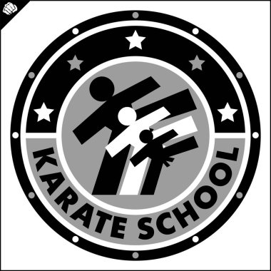 Savaş sanatı erkek, renkli logo. Karate okulu yaratıcı tasarım amblemi.
