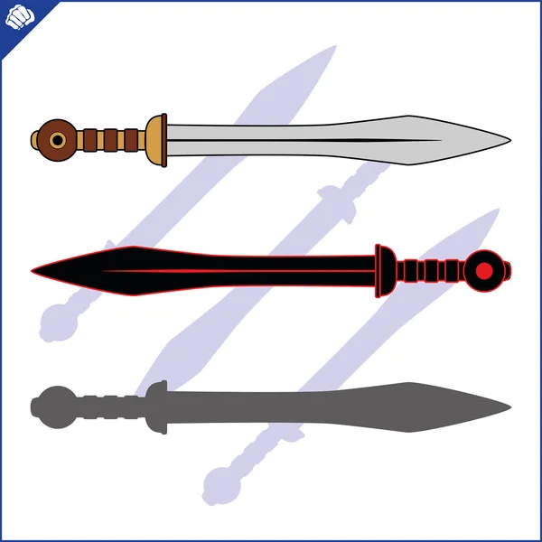 Set Vintage Double Edged One Handed Swords Knightly Art Fencing — Stock Vector