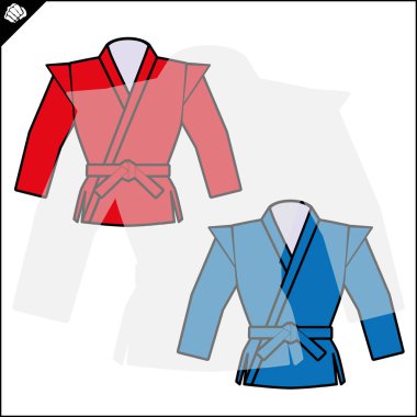 Karate, judo, sambo, bjj training kimono, dogi. Martial art creative colored simbol design. Vector, EPS. clipart