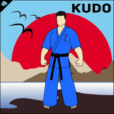 Karate amblemi. Hierogliph Kudoi Way Yeni Karate çevirmek. Dövüş sanatı yaratıcı renkli simbol tasarım. Vektör, Eps.