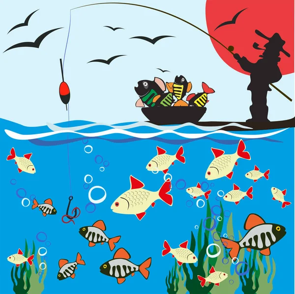 Seamless Texture Pattern Fishing. Beautiful summer hobby. Vector poster. EPS. — Stock Vector