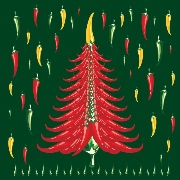 Νέο έτος Κριστμάς κόκκινο καυτό πιπέρι δημιουργικό δέντρο. Διάνυσμα. Eps. — Διανυσματικό Αρχείο