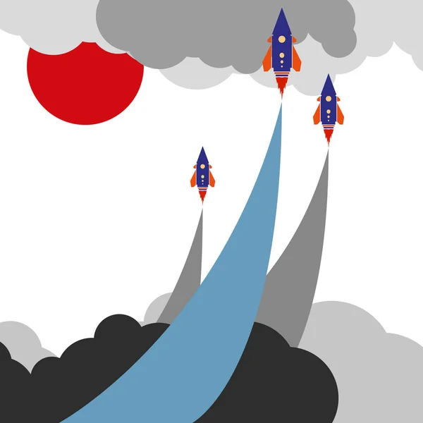 Farbige Kunst Cartoon Rakete Jet Wolkenblauem Himmel — Stockvektor