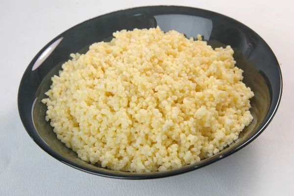 Porridge Semole Piatto Bianco — Foto Stock